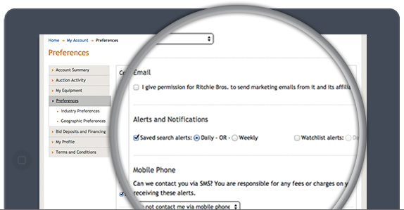 Find your Watchlist and Saved Searches under My Equipment in your account
