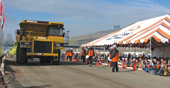 A Caterpillar rock truck being sold at a Ritchie Bros. auction