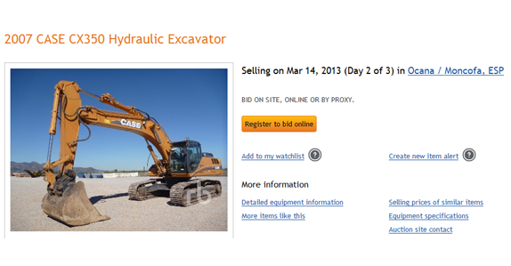 Item details page typically includes multiple images and detailed equipment information