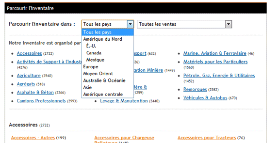 Sélectionnez une région ou vente