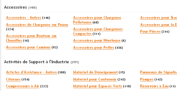 Sélectionnez une catégorie ou sous-catégorie de matériels